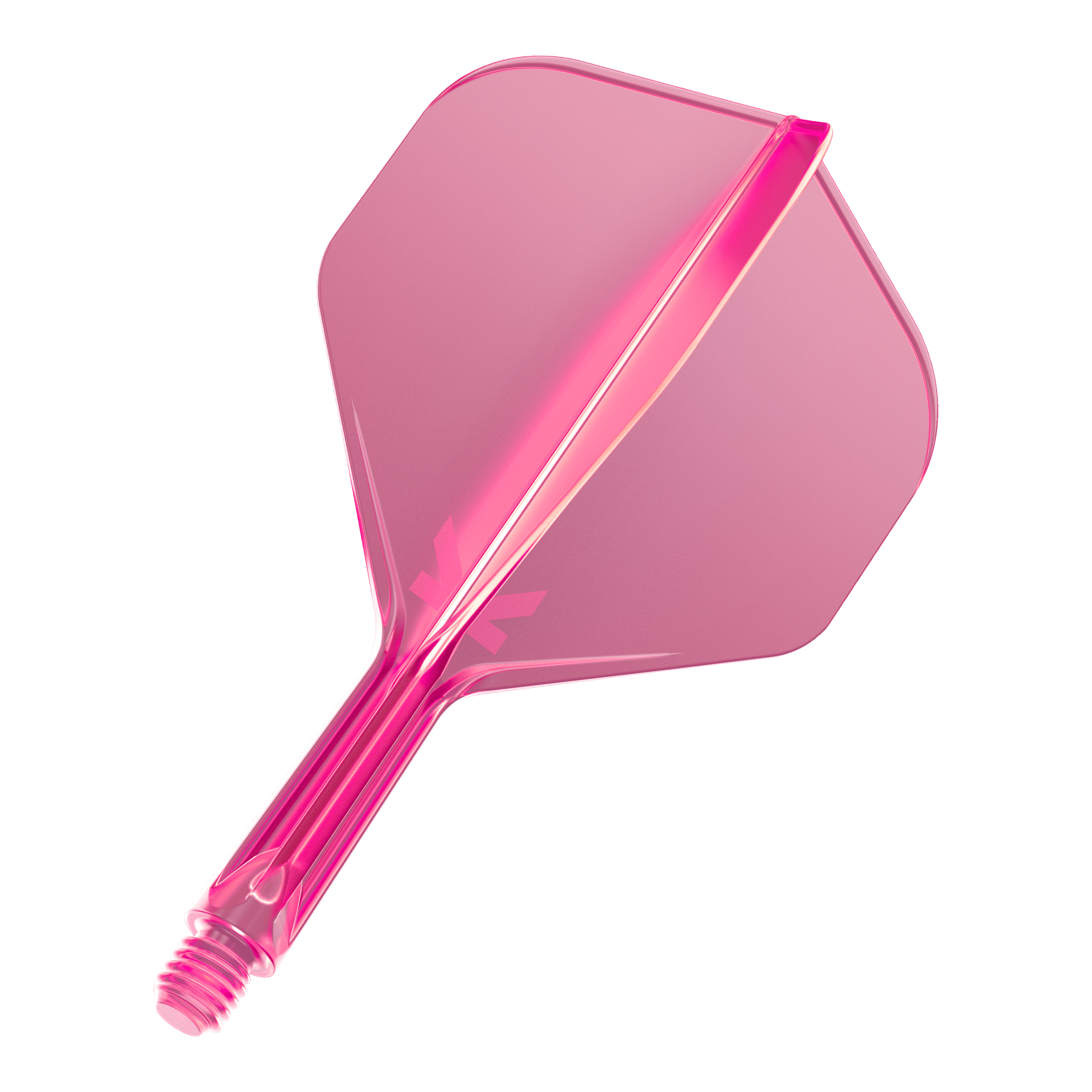 Das Bild zeigt ein neonpinkes Dart-Flight-System. Es besteht aus einem Schaft mit aufgesetztem Flight in moderner, transparenter Optik.